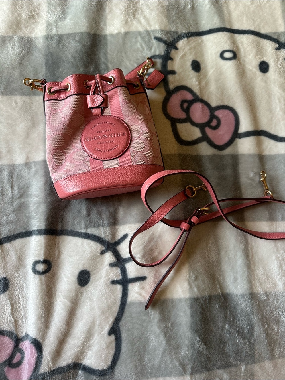 Coach Pink Signature monogram Drawstring Crossbody Bucket Bag